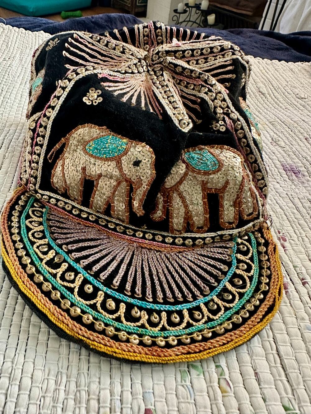 VINTAGE HANDMADE EMBROIDERED BURMESE KALAGA ZARGOZI CAP HAT